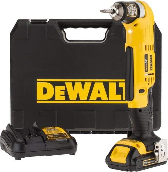 DeWALT - 20 Volt 3/8" Chuck Right Angle Handle Cordless Drill - 0-650 & 0-2000 RPM, Keyless Chuck, Reversible, 1 Lithium-Ion Battery Included - Benchmark Tooling