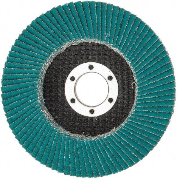 3M - 80 Grit, 4-1/2" Disc Diam, 7/8" Center Hole, Type 27 Zirconia Alumina Flap Disc - 13,300 Max RPM, Cloth Backing, Arbor Attaching System, Coated - Benchmark Tooling