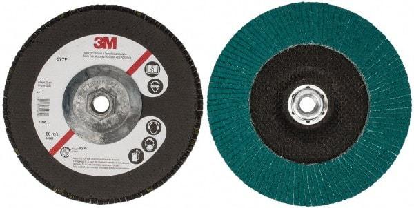 3M - 60 Grit, 7" Disc Diam, 5/8-11 Center Hole, Type 27 Zirconia Alumina Flap Disc - 8,600 Max RPM, Cloth Backing, Arbor Attaching System, Coated - Benchmark Tooling