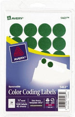 AVERY - 3/4" Wide x 3/4" Long, Green Paper Color Coding Labels - For Laser/Inkjet Printers - Benchmark Tooling