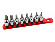 8 Piece - Hex Inch Socket Set - 1/8 - 3/8" On Rail - 3/8" Square Drive with 1/4" Replaceable Hex Bit - Benchmark Tooling