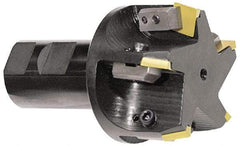 APT - 45° Lead Angle, 1-1/2" Cut Diam, 5/16" Max Depth of Cut, Indexable Chamfer and Angle End Mill - 1 Insert, SPC 42ZR, SPG 422, SPG 423, SPG 424, SPU 422, SPU 423 Insert Style, 3" OAL, Straight Shank - Benchmark Tooling