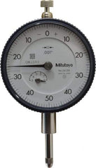 Mitutoyo - 1/2" Range, 0-50-0 Dial Reading, 0.001" Graduation Dial Drop Indicator - 2-1/4" Dial, 0.1" Range per Revolution, 0.001" Accuracy, Revolution Counter - Benchmark Tooling