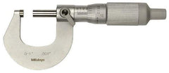 Mitutoyo - 0 to 25mm Range, 0.001mm Graduation, Mechanical Outside Micrometer - Ratchet Stop Thimble, Accurate to 0.0001" - Benchmark Tooling