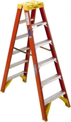 Werner - 5 Steps, 6' High, Type IA Rating, Fiberglass Step Ladder - 300 Lb Capacity, 23-3/8" Base Width - Benchmark Tooling