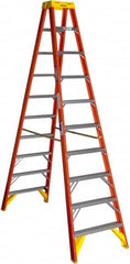 Werner - 9 Steps, 10' High, Type IA Rating, Fiberglass Step Ladder - 300 Lb Capacity, 30-3/8" Base Width - Benchmark Tooling