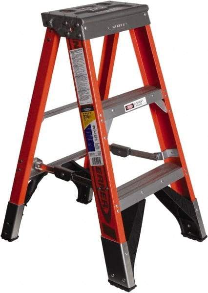 Werner - 2 Steps, 3' High, Type IAA Rating, Fiberglass Step Ladder - 375 Lb Capacity, 19-3/4" Base Width - Benchmark Tooling