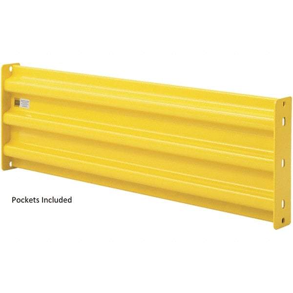 Steel King - 2' Long x 14" High, Yellow Steel Straight Heavy Duty Guard Rail - 3 Rails Accommodated, 2-1/2" Deep, 24 Lb - Benchmark Tooling