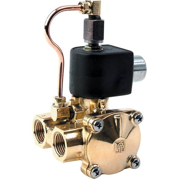 Parker - 120/60 - 110/50 VAC 1/2" NPT Port Brass Three-Way Internally Piloted Diaphragm Solenoid Valve - Benchmark Tooling