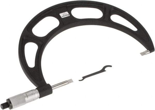 Starrett - 6" to 7" Mechanical Satin Chrome Coated Blade Micrometer - 0.001" Graduation, 0.76mm Blade Thickness, Speeder Thimble - Benchmark Tooling