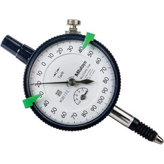 Mitutoyo - 1mm Range, 0-100-0 Dial Reading, 0.001mm Graduation Dial Drop Indicator - 57mm Dial, 0.2mm Range per Revolution, 0.005mm Accuracy, Revolution Counter - Benchmark Tooling