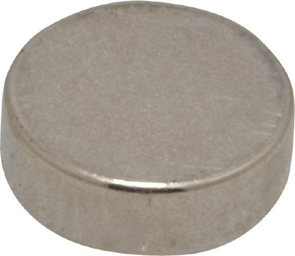 Mag-Mate - 3/8" Diam x 1/8" High Neodymium Rare Earth Magnet - 2.6 Lb Max Capacity, 200°F Max, Nickel Plated - Benchmark Tooling