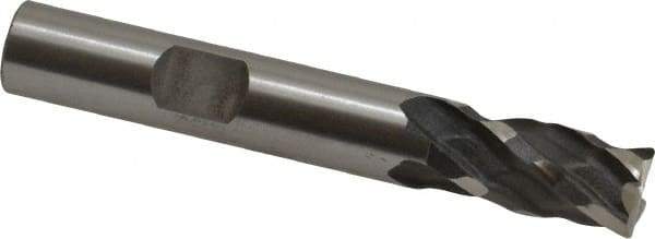 Minicut International - 3/8", 3/4" LOC, 3/8" Shank Diam, 2-1/2" OAL, 4 Flute, Powdered Metal Square End Mill - Single End, Uncoated, Spiral Flute, 30° Helix, Centercutting, Right Hand Cut, Right Hand Flute, Series 985 - Benchmark Tooling