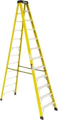 Werner - 11 Steps, 12' High, Type IA Rating, Fiberglass Step Ladder - 300 Lb Load Capacity, 31" Base Width - Benchmark Tooling