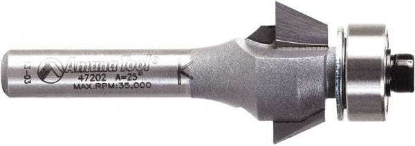 Amana Tool - 3/4" Cut Diam, 9/32" Length of Cut, 2 Flute Chamfer Edge Profile Router Bit - Carbide-Tipped, 1/4" Shank Diam, 2-3/32" OAL, Uncoated - Benchmark Tooling