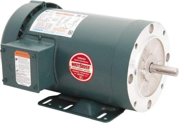 Leeson - 2 Max hp, 1,800 Max RPM, Premium Efficient Electric AC DC Motor - 230/460 V Input, Three Phase, 56HC Frame, 5/8" Shaft Diam, C-Face with Base Mount, TEFC Enclosure - Benchmark Tooling