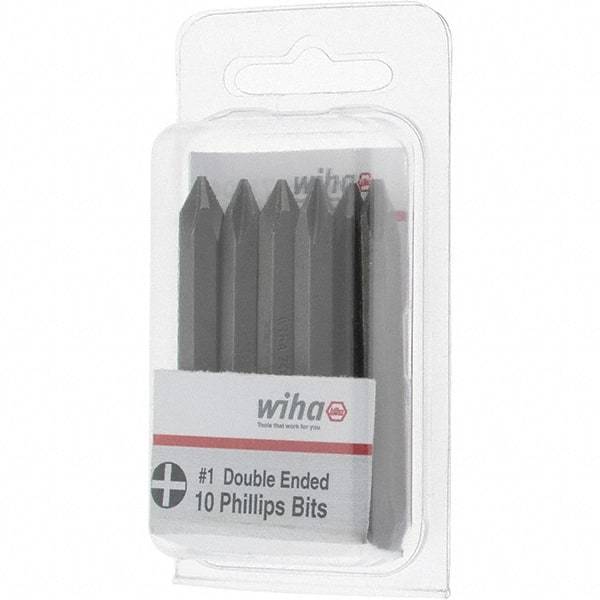 Wiha - #1, Reversible Phillips Screwdriver Pack Bit - 1/4" Drive, 2-3/8" OAL - Benchmark Tooling