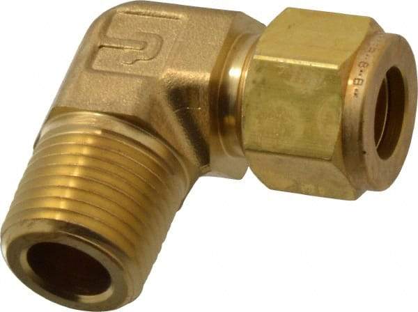 Parker - 1/2" OD, Brass Male Elbow - 2,200 Max Working psi, 7/8" Hex, Comp x MNPT Ends - Benchmark Tooling