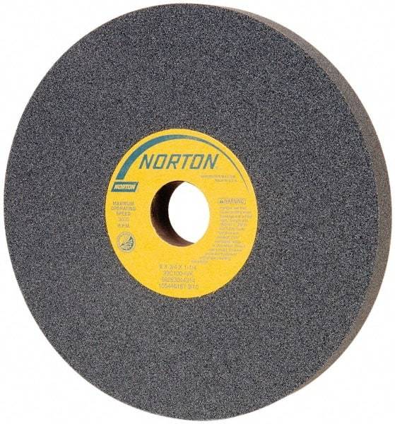 Norton - 8" Diam x 1-1/4" Hole x 3/4" Thick, I Hardness, 100 Grit Surface Grinding Wheel - Silicon Carbide, Type 1, Fine Grade, 3,600 Max RPM, Vitrified Bond, No Recess - Benchmark Tooling