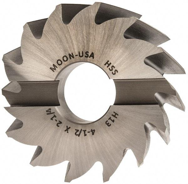 Made in USA - 4-1/2" Diam, 1-1/2" Arbor Hole Diam, 2-1/4" Length of Cut, 14 Flute, High Speed Steel, Finisher Shell End Mill - Right Hand Cut, Right Hand Spiral Flute, Uncoated - Benchmark Tooling