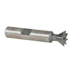 Made in USA - 1/2" Diam x 7/32" Width of Cut, 60° Included Angle, Cobalt Dovetail Cutter - 3/8" Shank Diam, 2-1/8" Overall Length, Weldon Flat, Uncoated - Benchmark Tooling