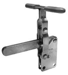 Lapeer - 700 Lb Holding Capacity, Vertical Handle, Manual Hold Down Toggle Clamp - 57° Handle Movement, 106° Bar Opening, Solid Bar, Straight Base, Carbon Steel - Benchmark Tooling