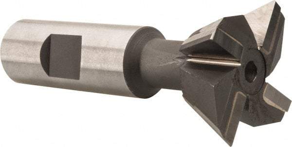 Made in USA - 1-1/2" Diam x 5/8" Width of Cut, 60° Included Angle, Carbide-Tipped Dovetail Cutter - 3/4" Shank Diam, 3-1/4" Overall Length, 0.02" Corner Radius, Weldon Flat, Uncoated - Benchmark Tooling