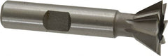 Made in USA - 3/4" Diam x 5/16" Width of Cut, 60° Included Angle, High Speed Steel Dovetail Cutter - 3/8" Shank Diam, 2-1/8" Overall Length, Weldon Flat, Uncoated - Benchmark Tooling