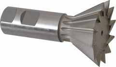 Made in USA - 2-1/4" Diam x 1-1/16" Width of Cut, 60° Included Angle, High Speed Steel Dovetail Cutter - 1" Shank Diam, 3-3/4" Overall Length, Weldon Flat, Uncoated - Benchmark Tooling