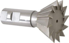 Made in USA - 2-1/2" Diam x 1-1/8" Width of Cut, 60° Included Angle, High Speed Steel Dovetail Cutter - 1" Shank Diam, 3-3/4" Overall Length, Weldon Flat, Uncoated - Benchmark Tooling