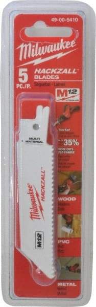 Milwaukee Tool - 4" Long x 3/4" Thick, Bi-Metal Reciprocating Saw Blade - Straight Profile, 10 TPI, Toothed Edge, Universal Shank - Benchmark Tooling