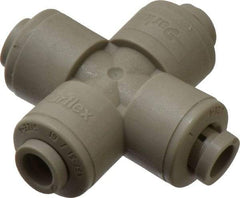 Parker - 1/4" Outside Diam, Acetal Push-to-Connect Tube Cross - 300 Max psi, Tan - Benchmark Tooling