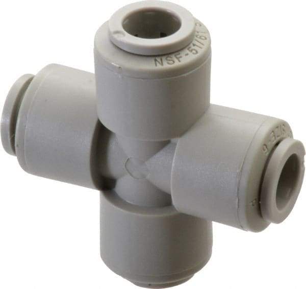 Parker - 3/8" Outside Diam, Acetal Push-to-Connect Tube Cross - 300 Max psi, Tan - Benchmark Tooling