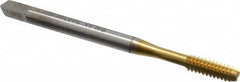 Balax - #6-32 UNC 3 Flute TiN Finish Cobalt Straight Flute Machine Tap - Bottoming, Right Hand Thread, 2" OAL, 0.48" Thread Length, H5 Limit, Oversize - Exact Industrial Supply