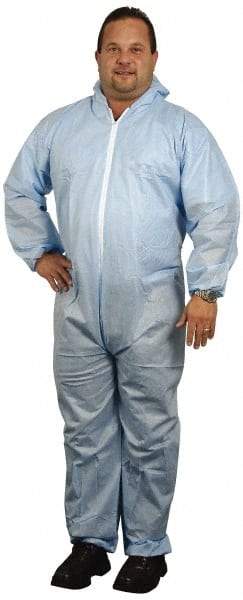 PRO-SAFE - Size 4XL SMS General Purpose Coveralls - Blue, Zipper Closure, Elastic Cuffs, Open Ankles, Serged Seams, ISO Class 6 - Benchmark Tooling