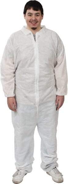 PRO-SAFE - Size XL SMS Chemical Resistant Coveralls - White, Zipper Closure, Elastic Cuffs, Elastic Ankles, Serged Seams, ISO Class 6 - Benchmark Tooling