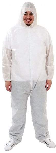 PRO-SAFE - Size 3XL SMS Chemical Resistant Coveralls - White, Zipper Closure, Elastic Cuffs, Open Ankles, Serged Seams, ISO Class 6 - Benchmark Tooling