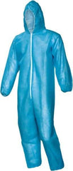 PRO-SAFE - Size 4XL Polypropylene General Purpose Coveralls - Blue, Zipper Closure, Elastic Cuffs, Open Ankles, Serged Seams, ISO Class 7 - Benchmark Tooling