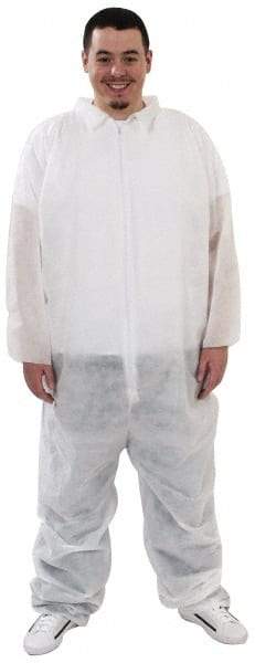 PRO-SAFE - Size 3XL Polypropylene General Purpose Coveralls - White, Zipper Closure, Elastic Cuffs, Elastic Ankles, Serged Seams, ISO Class 7 - Benchmark Tooling