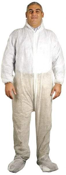 PRO-SAFE - Size 4XL Polypropylene General Purpose Coveralls - White, Zipper Closure, Elastic Cuffs, Open Ankles, Serged Seams, ISO Class 7 - Benchmark Tooling