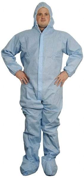 PRO-SAFE - Size 4XL SMS General Purpose Coveralls - Blue, Zipper Closure, Elastic Cuffs, Open Ankles, Serged Seams, ISO Class 6 - Benchmark Tooling