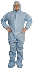 PRO-SAFE - Size 4XL SMS General Purpose Coveralls - Blue, Zipper Closure, Elastic Cuffs, Open Ankles, Serged Seams, ISO Class 6 - Benchmark Tooling