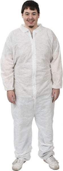 PRO-SAFE - Size L SMS General Purpose Coveralls - White, Zipper Closure, Elastic Cuffs, Elastic Ankles, Serged Seams, ISO Class 6 - Benchmark Tooling