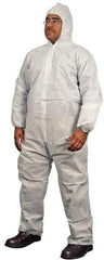 PRO-SAFE - Size 4XL Polypropylene General Purpose Coveralls - White, Zipper Closure, Elastic Cuffs, Open Ankles, Serged Seams, ISO Class 7 - Benchmark Tooling