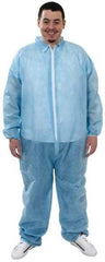 PRO-SAFE - Size 2XL Polypropylene General Purpose Coveralls - Blue, Zipper Closure, Elastic Cuffs, Elastic Ankles, Serged Seams, ISO Class 7 - Benchmark Tooling