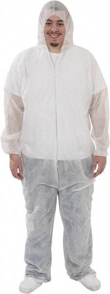 PRO-SAFE - Size 2XL Polypropylene General Purpose Coveralls - White, Zipper Closure, Elastic Cuffs, Open Ankles, Serged Seams, ISO Class 7 - Benchmark Tooling