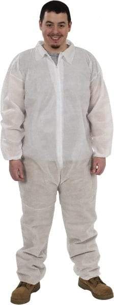 PRO-SAFE - Size M Polypropylene General Purpose Coveralls - White, Zipper Closure, Elastic Cuffs, Elastic Ankles, Serged Seams, ISO Class 7 - Benchmark Tooling