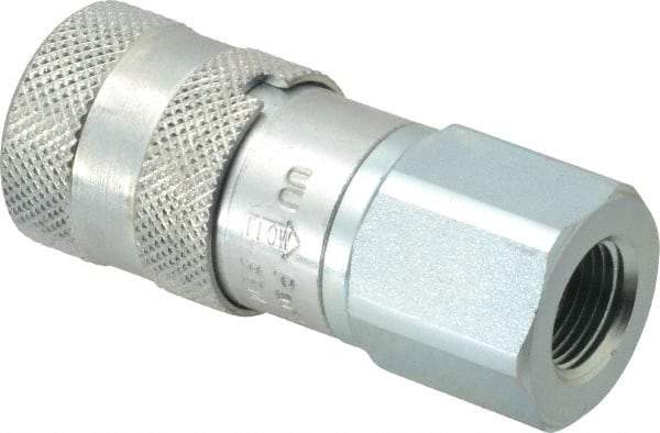 Parker - 3/8-18 NPSF Steel Hydraulic Hose Female Pipe Thread Coupler & No Lock Fitting - 3,625 psi - Benchmark Tooling