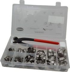 Oetiker - 124 Piece, 5/16 to 1" Diam, 2-Ear Service Clamp Kit - 123 Clamps & 1 Stainless Steel Side Jaw Pincer - Benchmark Tooling