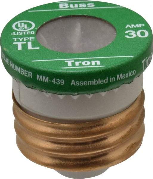 Cooper Bussmann - 125 VAC, 30 Amp, Time Delay Plug Fuse - 2.38" OAL, 10 (RMS Symmetrical) kA Rating, 2-1/4" Diam - Benchmark Tooling